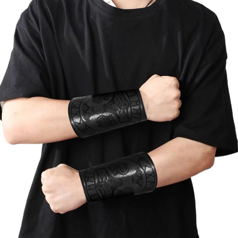 MioCloth Faux Leather Arm Guards Wristband, Medieval Gauntlet Viking Cosplay for Men Women Goth Accessories - Image 5